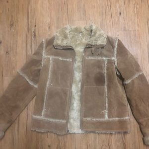 Vintage real leather faux fur aviator jacket